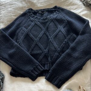 Jenni Kayne navy blue Crew Neck crop Sweater with Textured Knit